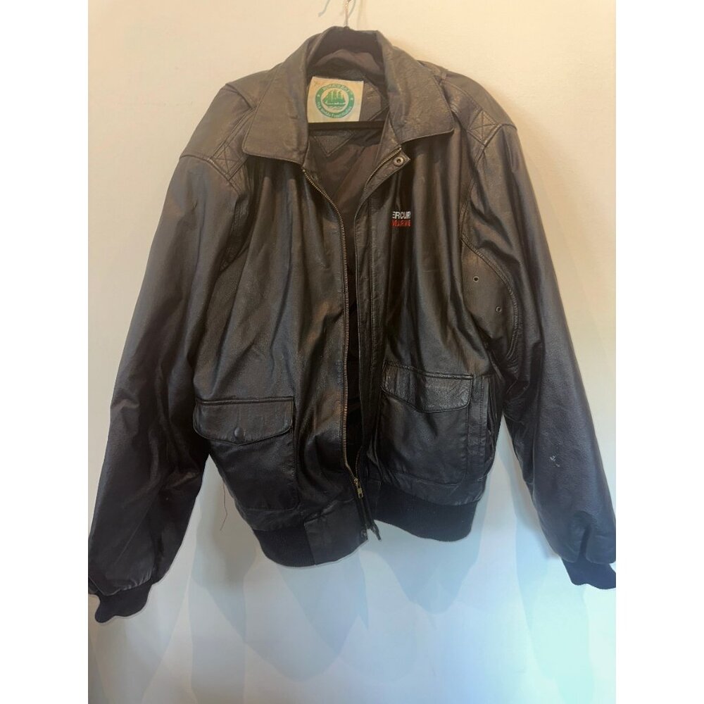 Burk's Bay Mens Black Leather Mercury Marine Embroidered Bomber Jacket